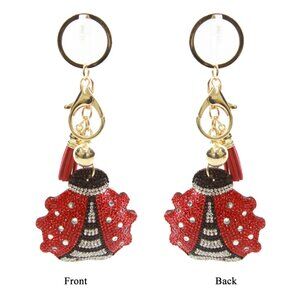 Red Lady Bug Double Sided Rhinestones Keychain Charm for Purse and Backpack
